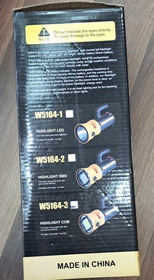 W5164-1 Multifunctional Searchlight LED Kamp Feneri Şarjlı El Feneri