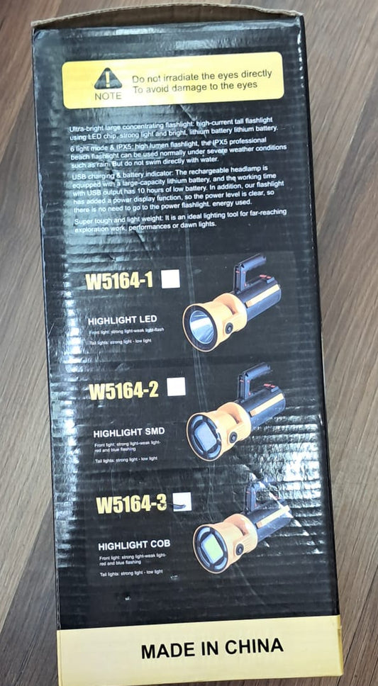 W5164-1 Multifunctional Searchlight LED Kamp Feneri Şarjlı El Feneri
